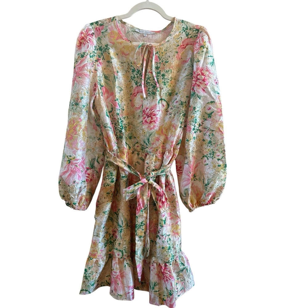 NWOT‎ Julie Jordan Woman's Sz 12 Floral Baby Doll Crinkled Satin Dress Tie Waist